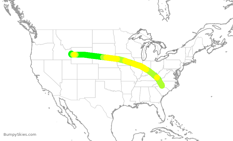 Turbulence forecast map for AAL3023, JAC to CLT
