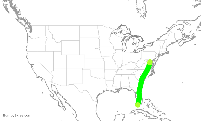 Turbulence forecast map for AAL3025, EYW to DCA