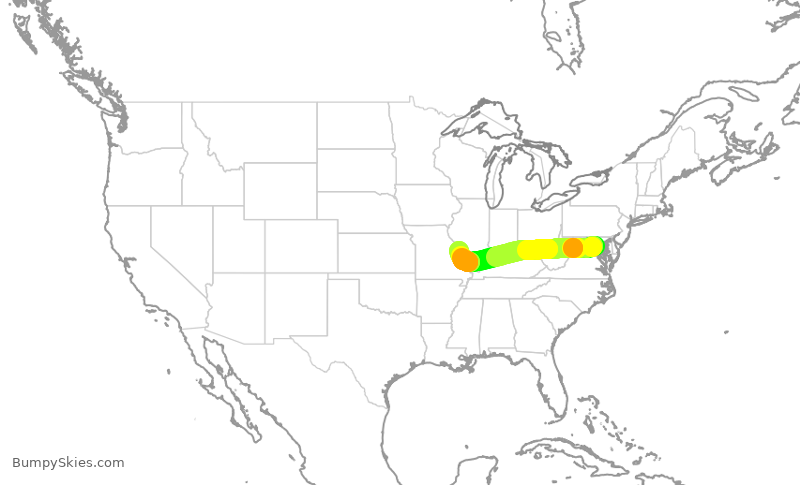 Turbulence forecast map for AAL3028, DCA to STL