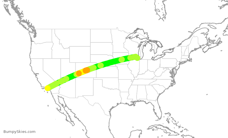 Turbulence forecast map for AAL3028, LAX to ORD