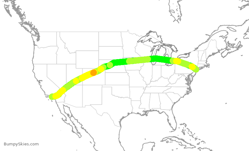 Turbulence forecast map for AAL302, JFK to LAX