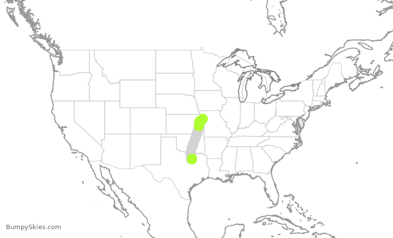Turbulence forecast map for AAL3030, DFW to MCI
