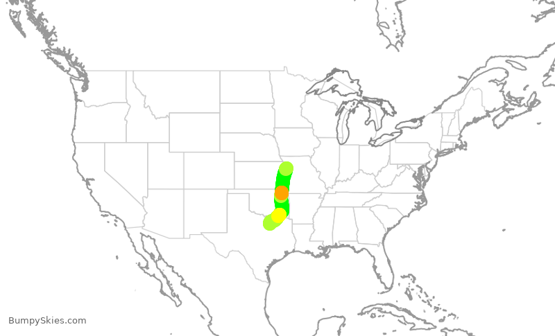 Turbulence forecast map for AAL3030, MCI to DFW