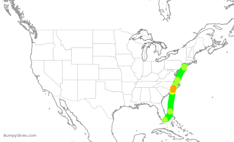 Turbulence forecast map for AAL3031, MIA to JFK