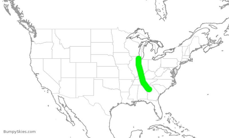 Turbulence forecast map for AAL3033, ORD to ATL
