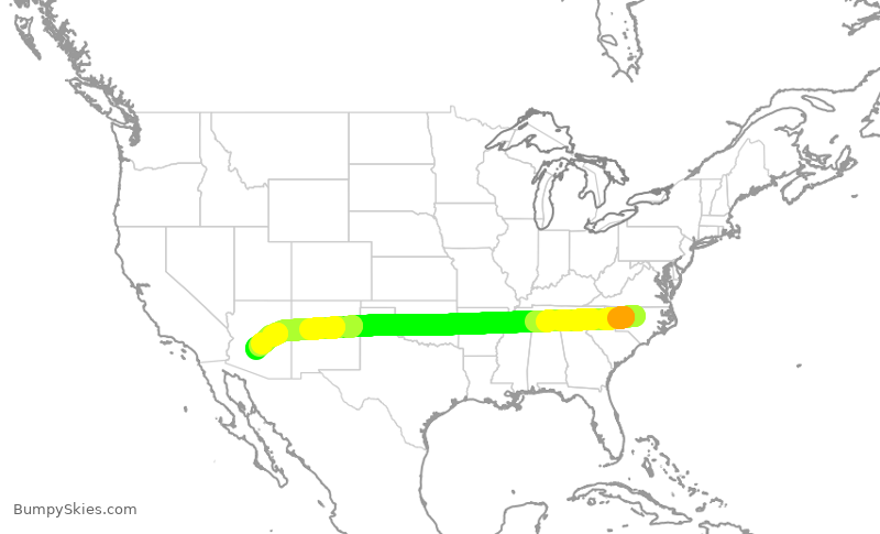 Turbulence forecast map for AAL3033, RDU to PHX