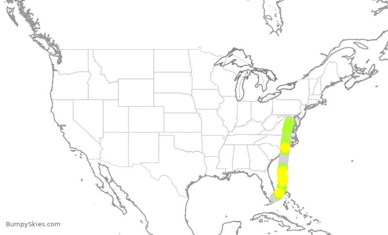 Turbulence forecast map for AAL3034, MIA to DCA