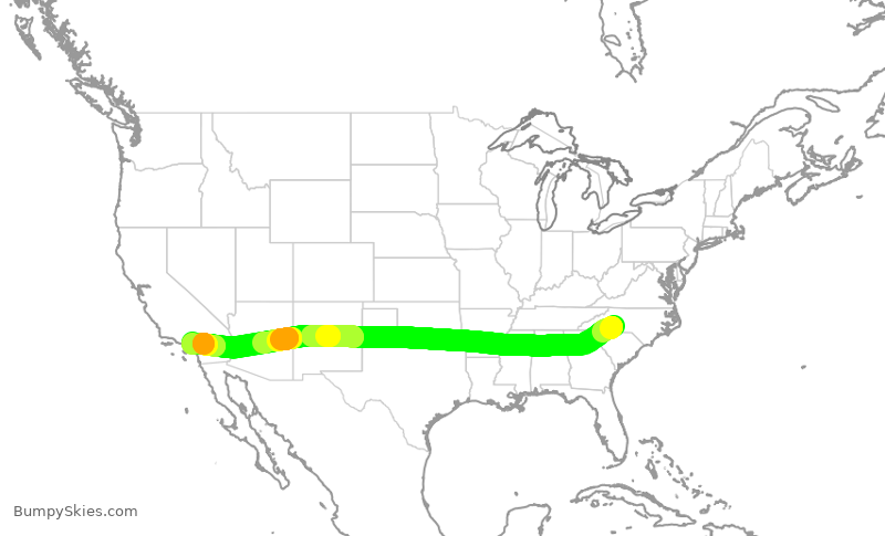 Turbulence forecast map for AAL3036, CLT to ONT