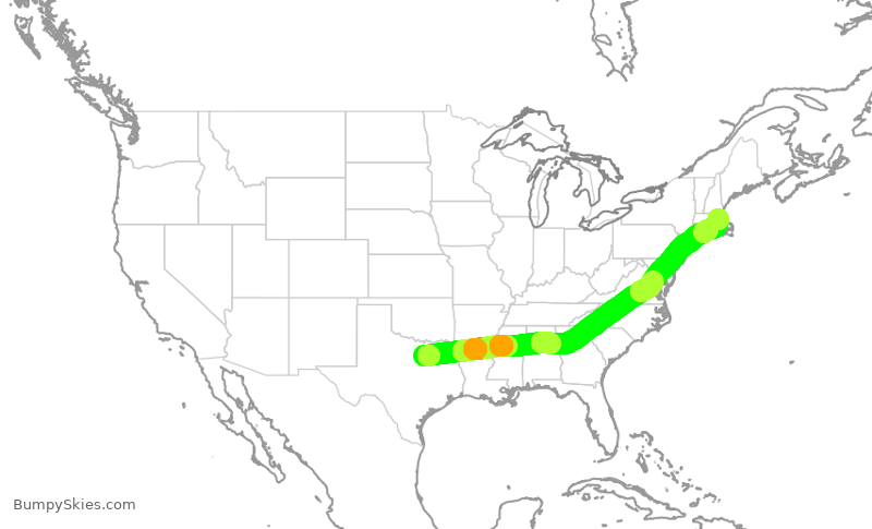 Turbulence forecast map for AAL3036, DFW to BOS