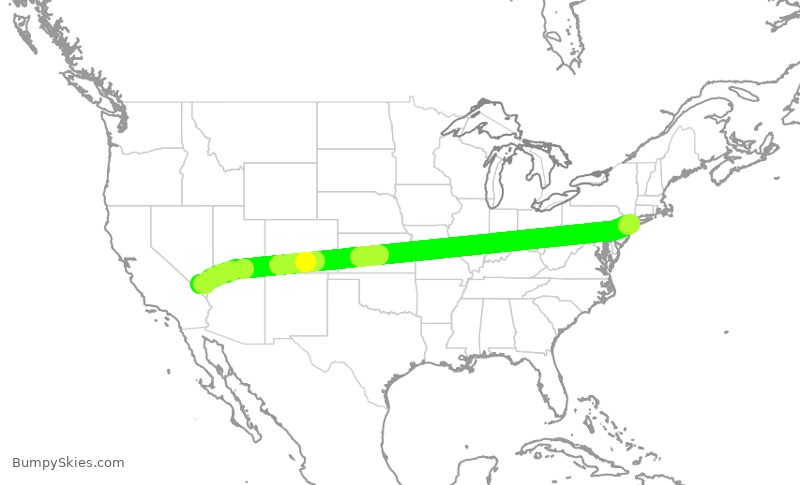 Turbulence forecast map for AAL3038, JFK to LAS