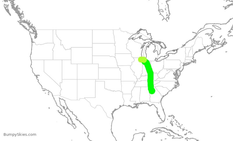 Turbulence forecast map for AAL3040, ATL to ORD