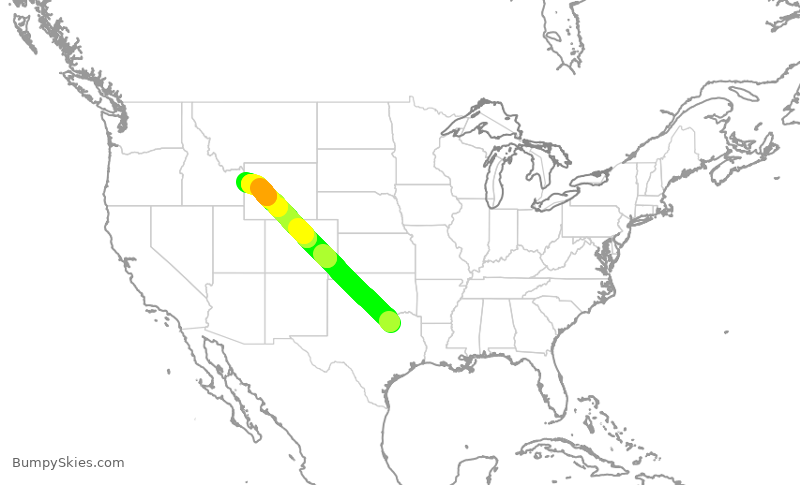 Turbulence forecast map for AAL3042, DFW to JAC