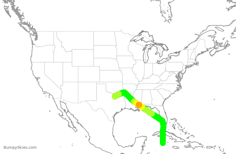 Turbulence forecast map for AAL3045, GCM to DFW