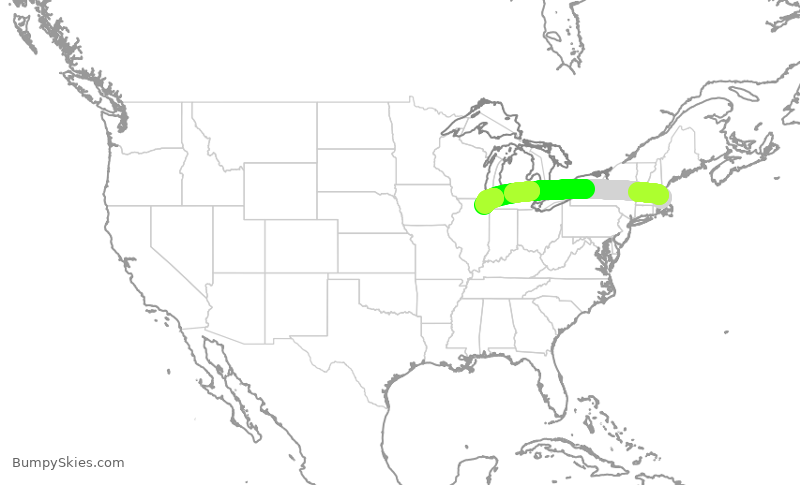 Turbulence forecast map for AAL3048, BOS to ORD