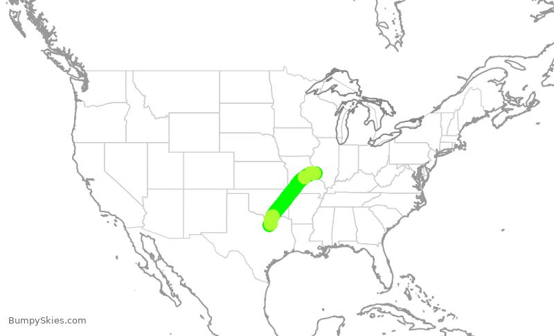 Turbulence forecast map for AAL3049, DFW to STL
