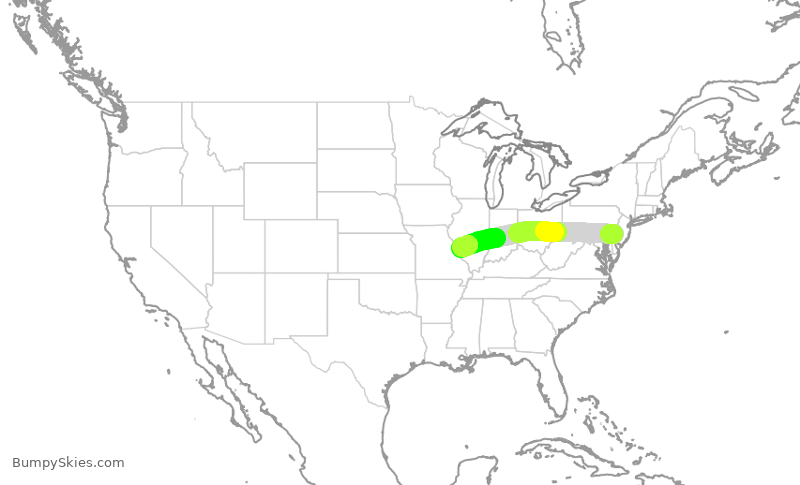 Turbulence forecast map for AAL3049, PHL to STL