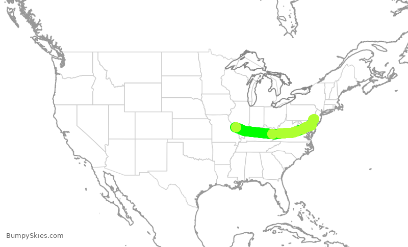 Turbulence forecast map for AAL3049, STL to PHL