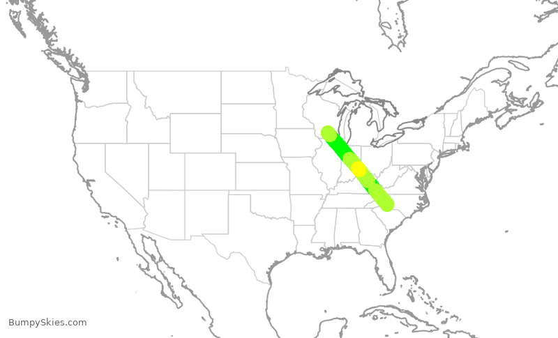 Turbulence forecast map for AAL304, CLT to MSN