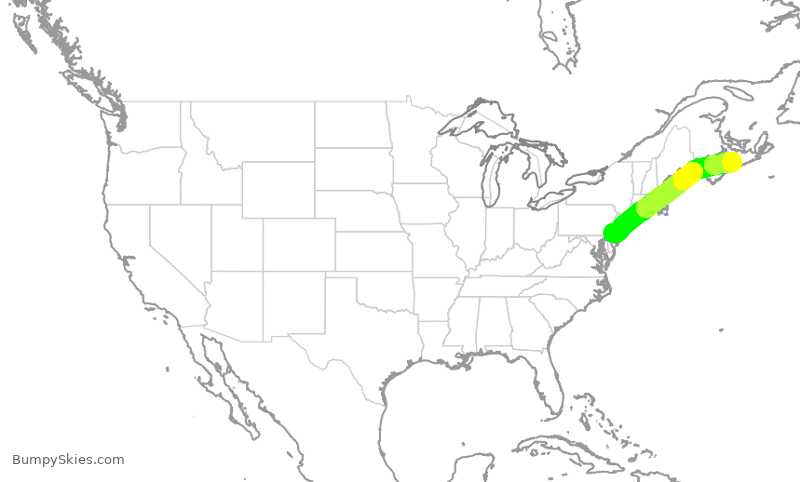 Turbulence forecast map for AAL3051, PHL to YHZ