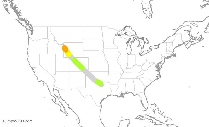 Turbulence forecast map for AAL3052, JAC to DFW