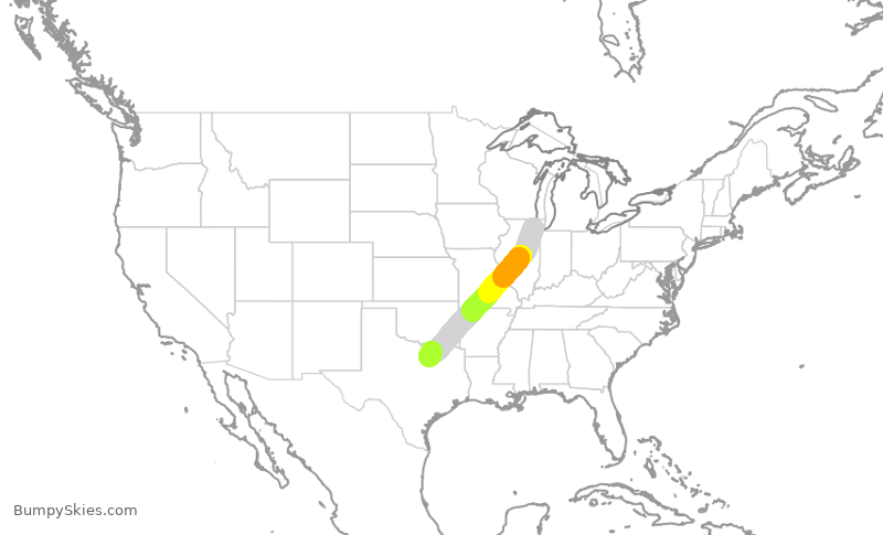 Turbulence forecast map for AAL3052, ORD to DFW