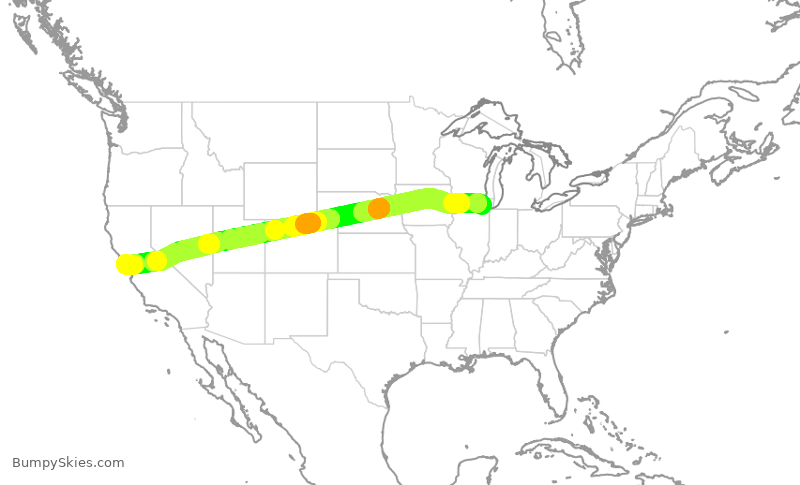Turbulence forecast map for AAL3054, ORD to SFO