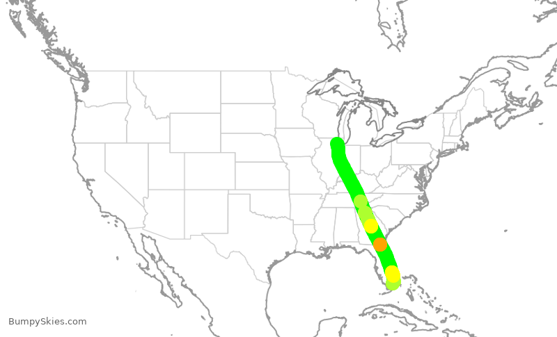 Turbulence forecast map for AAL3056, ORD to MIA