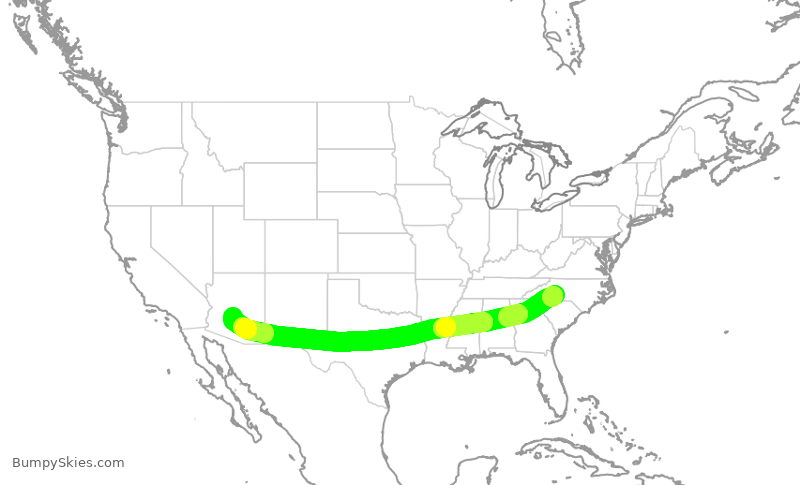 Turbulence forecast map for AAL3057, CLT to PHX