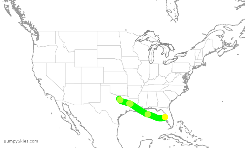 Turbulence forecast map for AAL3057, TPA to DFW