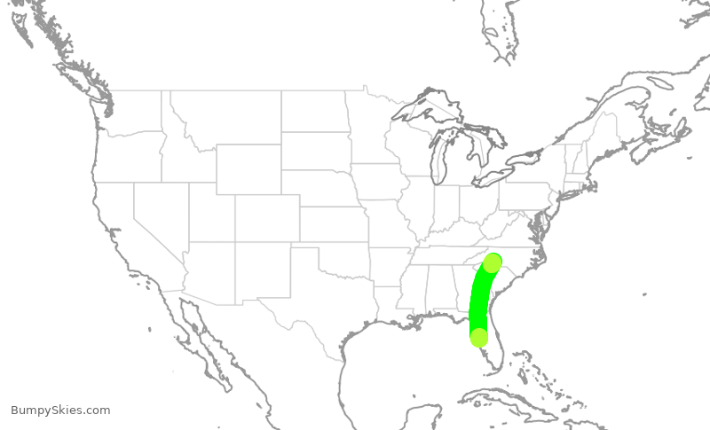 Turbulence forecast map for AAL3060, TPA to CLT