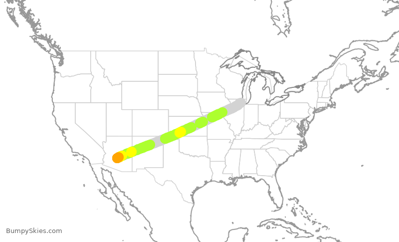 Turbulence forecast map for AAL3062, PHX to ORD