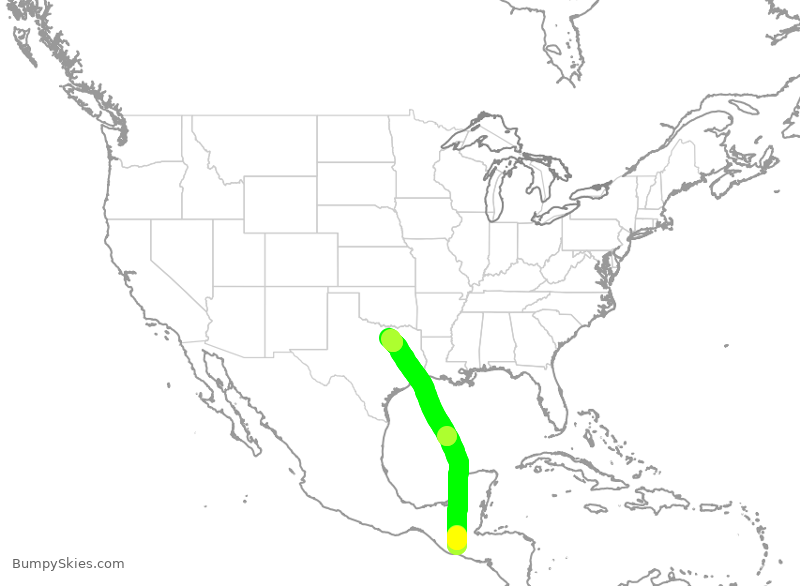 Turbulence forecast map for AAL3062, GUA to DFW