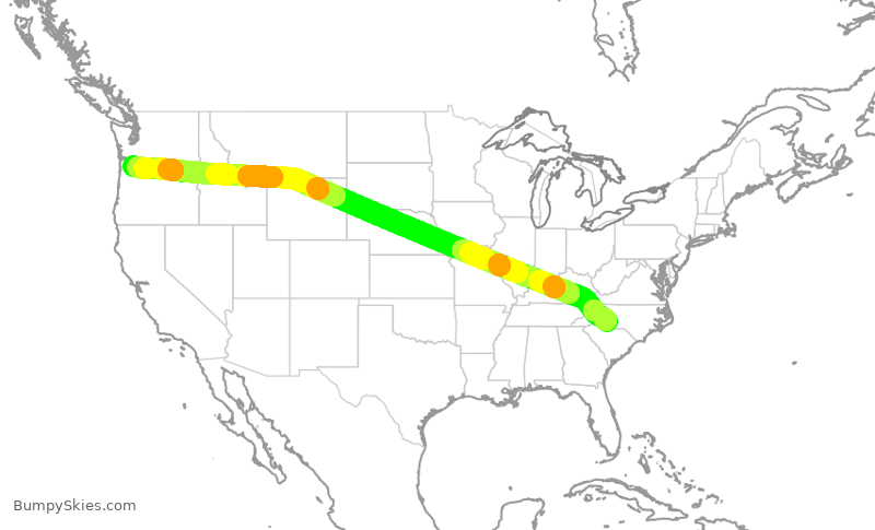 Turbulence forecast map for AAL3064, CLT to PDX