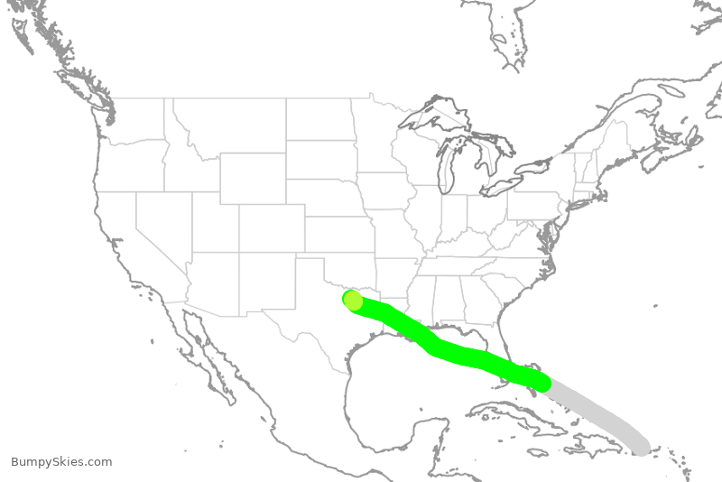 Turbulence forecast map for AAL3064, JSJ to DFW