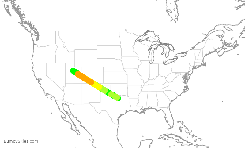 Turbulence forecast map for AAL3065, DFW to PVU
