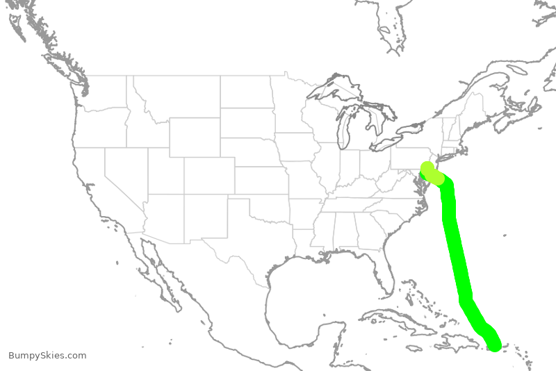 Turbulence forecast map for AAL3065, PHL to SJU