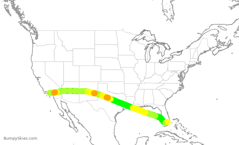 Turbulence forecast map for AAL3066, MIA to LAX