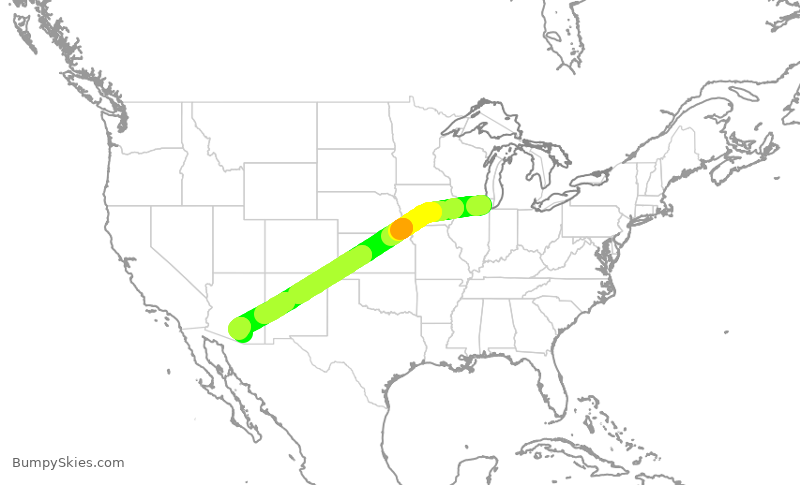 Turbulence forecast map for AAL3066, ORD to TUS