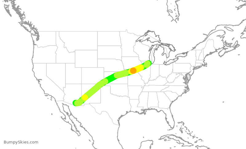 Turbulence forecast map for AAL3066, TUS to ORD