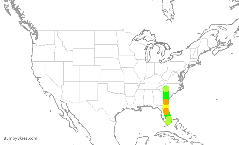 Turbulence forecast map for AAL3068, CLT to MIA