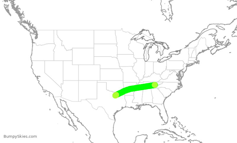 Turbulence forecast map for AAL3068, TYS to DFW