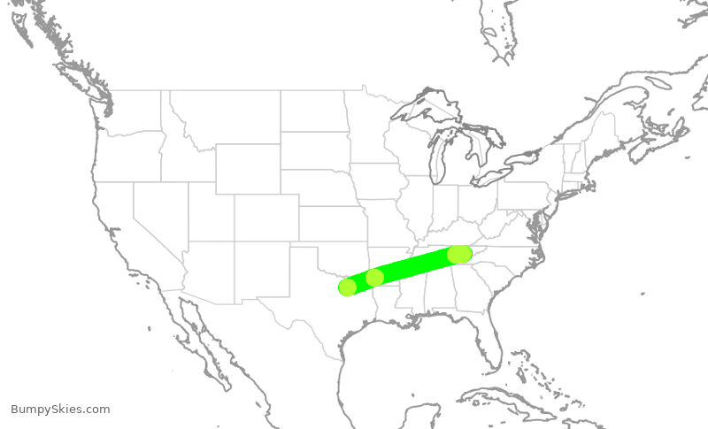 Turbulence forecast map for AAL3069, DFW to TYS