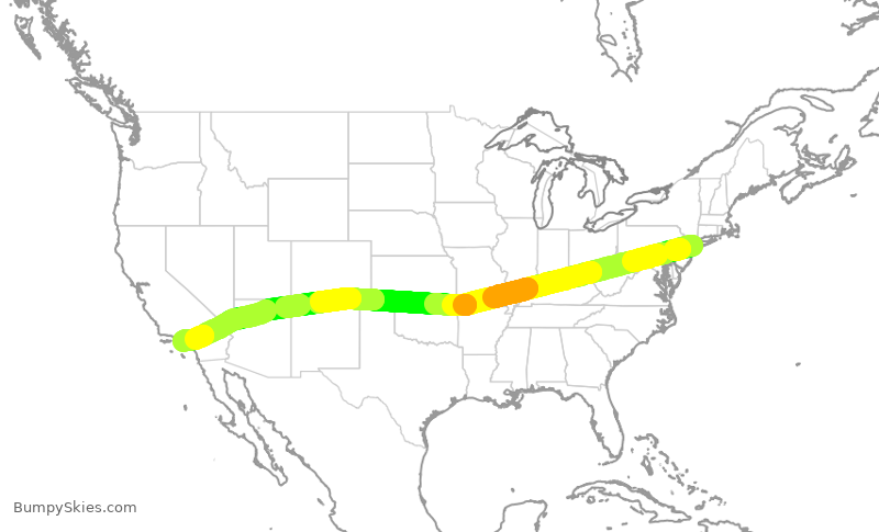 Turbulence forecast map for AAL306, JFK to LAX