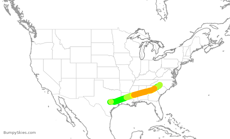 Turbulence forecast map for AAL3070, AUS to CLT