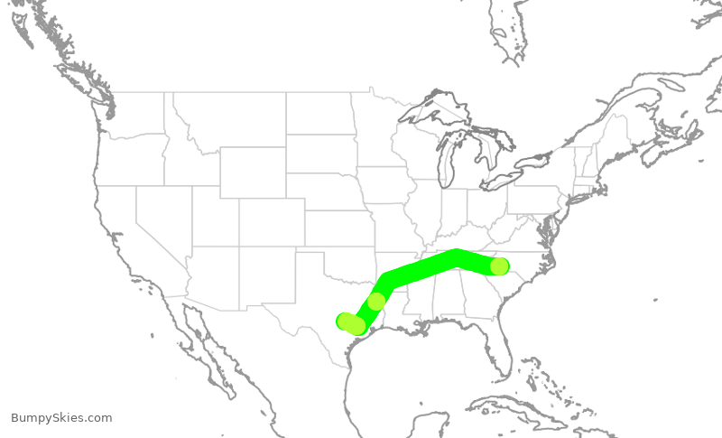 Turbulence forecast map for AAL3070, CLT to AUS