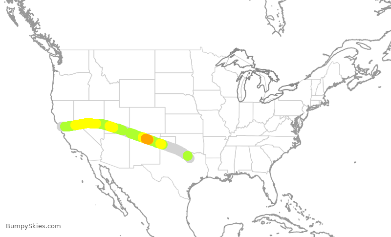 Turbulence forecast map for AAL3070, SFO to DFW