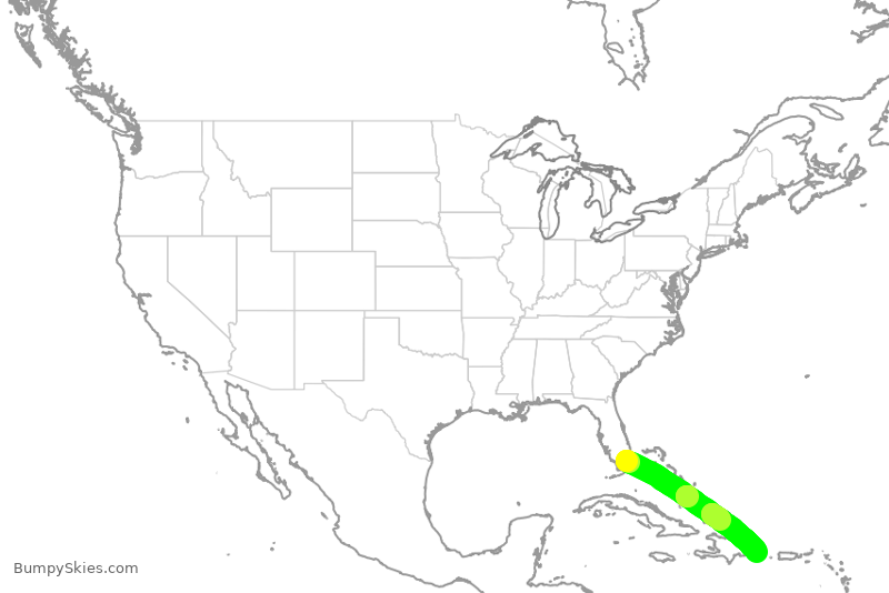 Turbulence forecast map for AAL3071, MIA to DLR