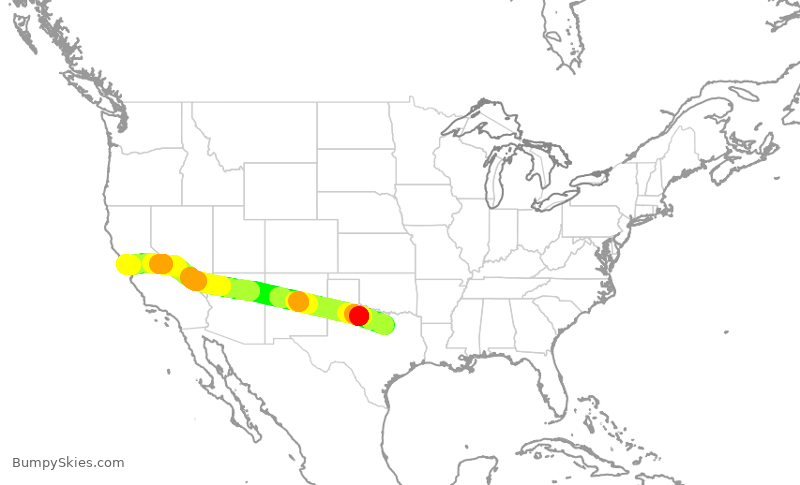 Turbulence forecast map for AAL3072, DFW to SFO