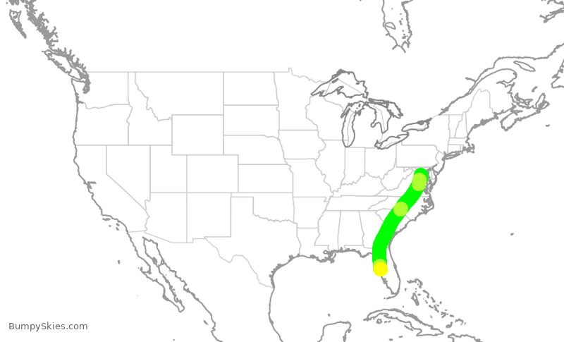 Turbulence forecast map for AAL3072, TPA to DCA