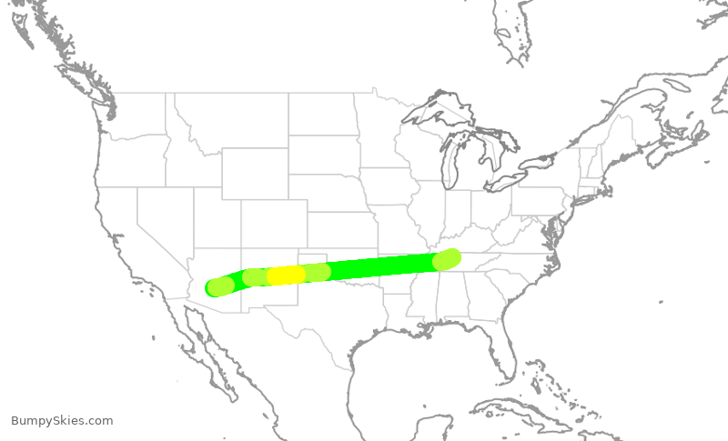 Turbulence forecast map for AAL3073, PHX to BNA